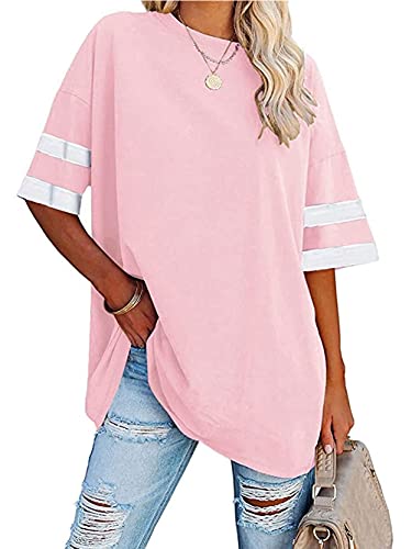 Famulily Damen Casual Rundhals Halbarm T-Shirt Damen Comfy Oversized Baseball T-Shirts Farbblock Tunika Tops, rose, X-Large von Famulily