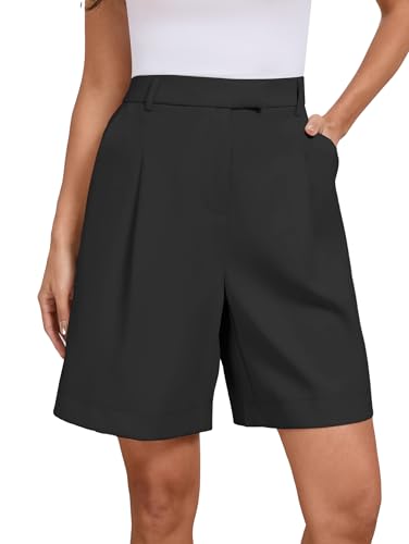 Famulily Damen Casual Sommer Straight Leg Shorts Above Knee Elegant Cotton Pleated Shorts Long Beach Shorts Schwarz M von Famulily