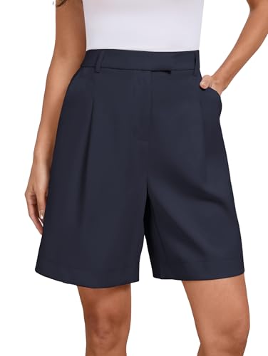 Famulily Damen Elegant High Rise Dressy Lange Shorts Knielang mit Taschen für Frauen Blau XL von Famulily