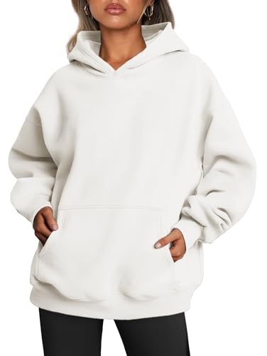 Famulily Damen Frühling Übergroße Hoodies Einfache V-Ausschnitt Pullover Draußen Lässig Langarm Tops Weiß L von Famulily