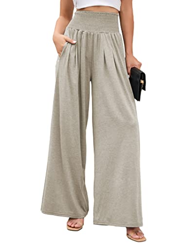 Famulily Damen Hose mit weitem Bein, elastisch, hohe Taille, Baumwolle, Yogahose mit Taschen, Loungewear für alle Jahreszeiten, S-XXL, khaki, L von Famulily