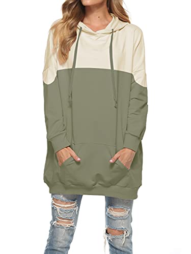 Famulily Damen-Kapuzenpullover mit Kapuze, extra lang, mit Taschen, Beige, Armeegrün, S von Famulily