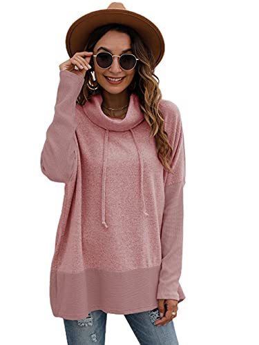 Famulily Damen Kapuzenpullover mit Wasserfallkragen, langärmelig, mit Kordelzug, Größe S-XL, rose, 38 von Famulily