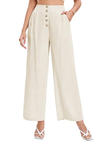 Famulily Damen Leinen Culottes Hosen für Frauen, Weitbein Hosen mit Taschen Lose Hosen für Arbeit (L, Beige) von Famulily