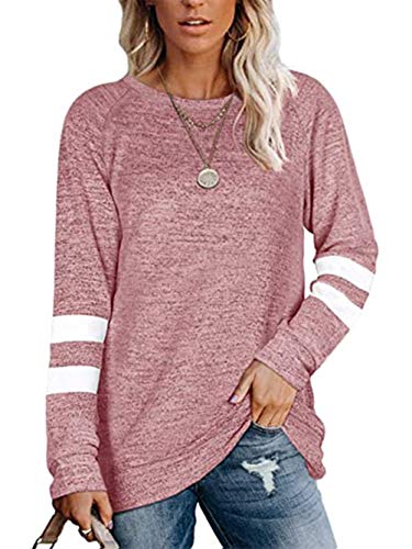 Famulily Damen Oberteile Herbst Lang Lässig Damen Kleidung Schick Langarmshirt Damen Rosa XL von Famulily