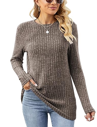 Famulily Damen Oberteile Langarm Pullover Frühling Elegant Herbst Bekleidung Lässige Leichter Strickpullover Pulli Strickpulli (XXL, Coffee) von Famulily