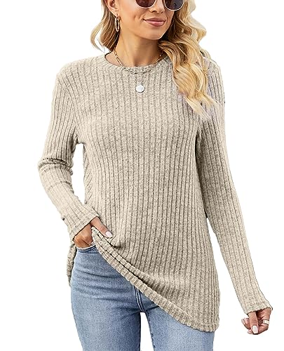 Famulily Damen Oberteile Rundhals Pullover Frühling Elegant Herbst Bekleidung Lässige Leichter Strickpullover Pulli Strickpulli (L, Khaki) von Famulily