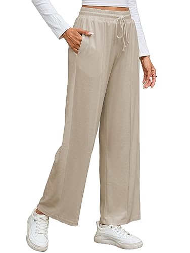 Famulily Damen Palazzo Lounge Hose mit Breiten Beinen, leichte lose Bequeme lässige Sweatpants (XL, Khaki) von Famulily