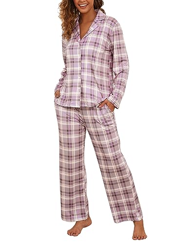 Famulily Damen Soft Cotton Pyjamas Loungewear Zweiteilige Nachtwäsche Button-Down Pj Set Rosa M von Famulily