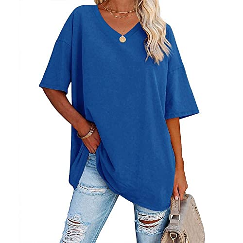 Famulily Damen Sommer Casual V Ausschnitt Halbe Ärmel T-Shirt Damen Kurzarm Oversized Baseball T-Shirts Tunika Tops, blau, X-Large von Famulily