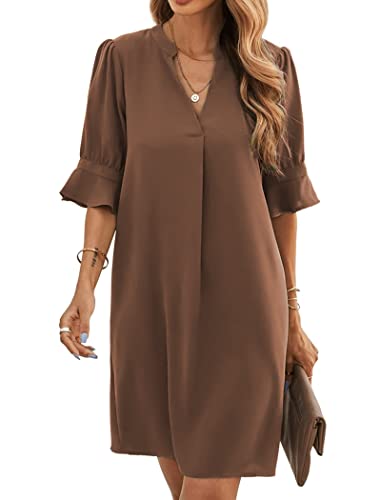 Famulily Damen Sommer Elegante Rüschen Ärmel Kleid Shift Kleid Tunika Kleid Mini Kleider Braun XXL Famulily Damen Sommer Elegante Rüschen Ärmel Kleid Shift Kleid Tunika Kleid Mini Kleider Braun XXL von Famulily
