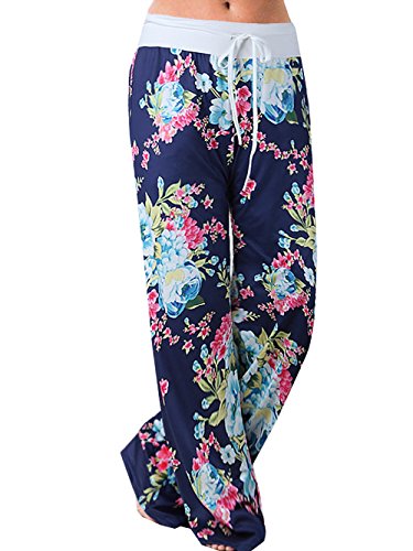 Famulily Damen Sommer High Waist Hosen Mit Zwei Taschen Floral Trousers(EU44,Blau3) von Famulily