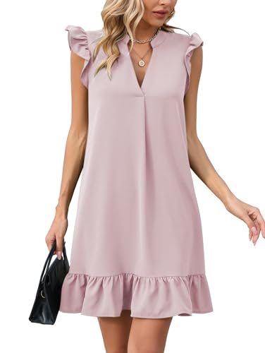 Famulily Damen Sommer Kurze Kleider Lässig Ärmellos V Ausschnitt Sonnenkleider Urlaub Flowy Strandkleid Rosa M von Famulily