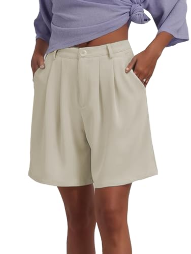 Famulily Damen Sommer Leichte Freizeitshorts Hohe Taille Lockere A-Linie Lässige Arbeitshosen mit Taschen Beige XL von Famulily