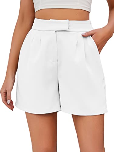 Famulily Damen Sommer Niedliche Shorts Lässige Seitentaschen Hohe Taille Shorts mit Rücken Elastischer Taille, Weiss/opulenter Garten, Groß von Famulily