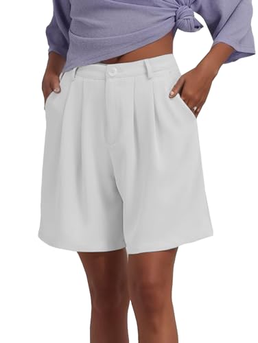 Famulily Damen Sommer Solid Color Classic A-Linie Shorts mit Taschen Mid-Waist Wide Leg Shorts Weiß XL von Famulily