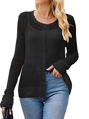 Famulily Damen Sommer ausgehöhlte elegante Cover Ups sonnenfeste Strickjacken für Frauen UK weich leicht lange Ärmel Strandkleidung Tunika Tops, Schwarz , L von Famulily