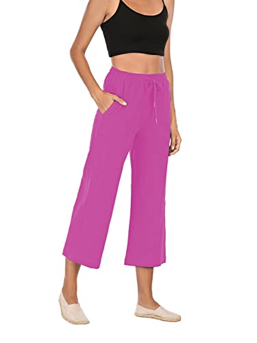 Famulily Damen Sommerhose mit weitem Bein, bequeme Hose aus Baumwollleinen, mit Taschen, hot pink, M von Famulily