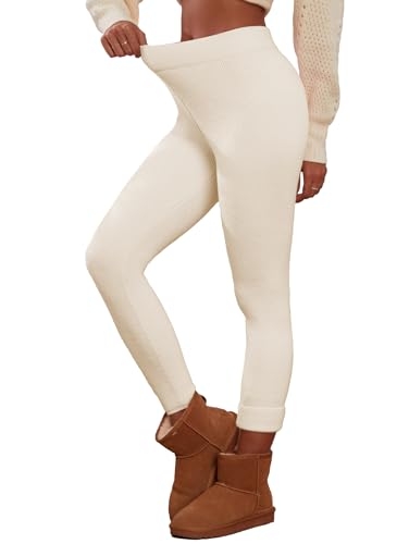 Famulily Damen Sporthose Lang Leggings Ultra weiche Winterhose mit dickem Pullover Beige XL/XXL von Famulily