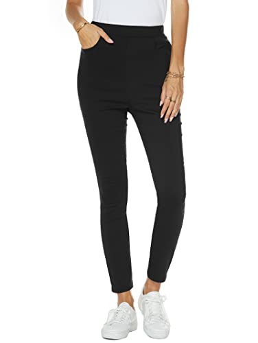 Famulily Damen Stretch Skinny Fit Klassische Pull On Hose Elastische Taille Bauchkontrolle Leggings Arbeitshose mit 4 Taschen, Schwarz , L von Famulily