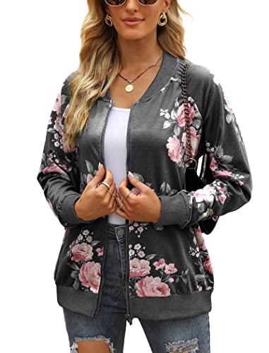 Famulily Damen Strickjacke Mantel Jacke Blumendruck Langarm Kurzjacke Mode Herbst Winter Reißverschluss Outwear Dunkelgrau S von Famulily