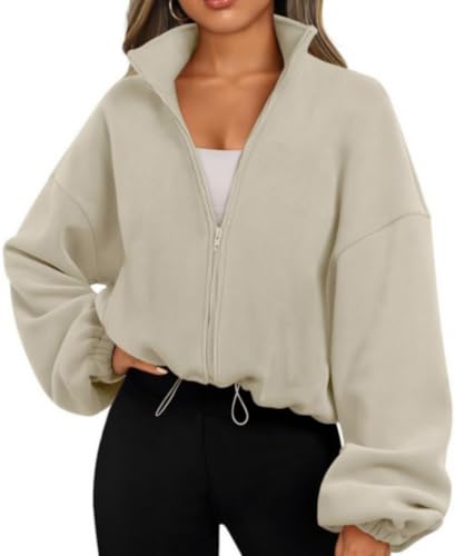Famulily Damen Sweatshirt mit Reißverschluss Herbst Langarm Jacken Loose Fit Streetwear Y2K Kleidung Beige XL von Famulily