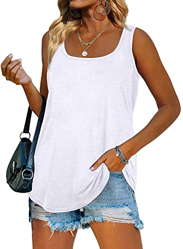 Famulily Square Neck Top Damen Sommer Locker Bluse äRmellos Elegant Weiss 2XL von Famulily