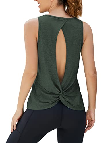 Famulily Damen Trendy Sommer Westen Open Back mit Twist Knit Tank Tops Blusen Shirt Army Green L von Famulily