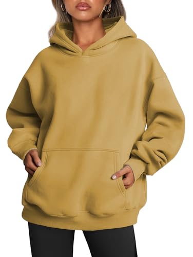 Famulily Damen Vintage Hoodies Pullover Baumwolle Loose Fit Fleece gefüttert Basic Herbst Kleidung Gelb S von Famulily