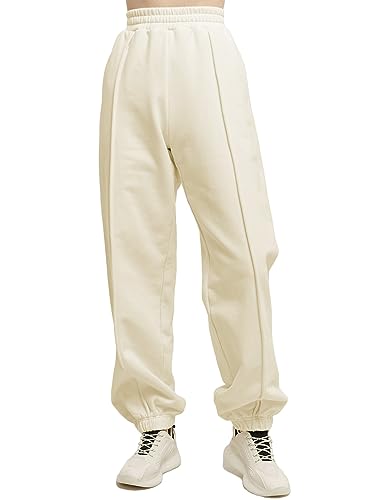Famulily Damen Winter Trendy Warm Sweatpants Soft Lounge Joggers Baggy Sweatpants mit Taschen Beige XXL von Famulily