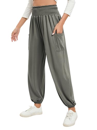 Famulily Damen Yoga Jogginghose in voller Länge Workout Harem Joggers Leichte Bequeme Lounge Hose Armeegrün L von Famulily