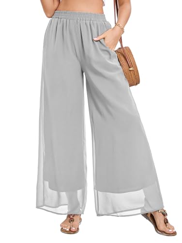 Famulily Damenhose Casual Chiffon Hose Sommer Flowy Lange Hose Leichte Weitbeinhose Grau M von Famulily