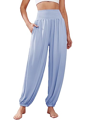 Famulily Damenhose Haremshose Lose Yogahose Sommer Casual Sweatpants Damen Lange Hose Himmelblau L von Famulily