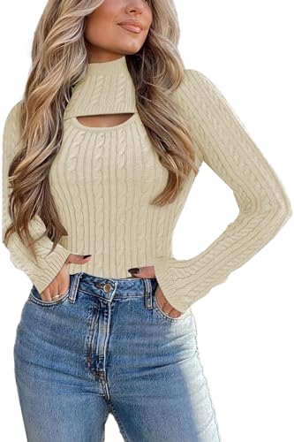 Famulily Dick Pullover Damen Herbst Winter Curvy Oberteile Langarm Beige L von Famulily