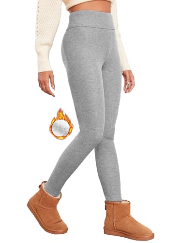 Famulily Dicke warme Fleece Leggings für Frauen, Damen Sherpa gefütterte Thermal Grey Leggings für kalten Winter (L, Grau) von Famulily