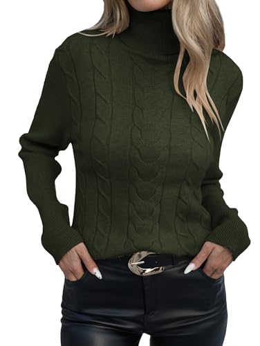 Famulily Dicker Damenpullover Langarm Winter Elegant Mit Rollkragen Basic Winterpullover Warm Elegant Armeegrün XL von Famulily