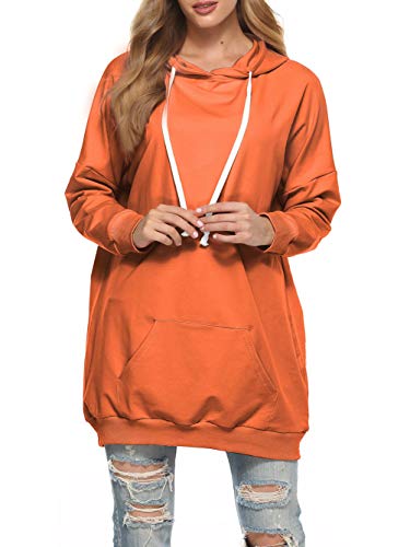 Famulily Dünne Pullover Damen Lang Sweatshirt Frauen Sport Basic Hoodie mit Tasche Orange S Famulily Dünne Pullover Damen Lang Sweatshirt Frauen Sport Basic Hoodie mit Tasche Orange S von Famulily