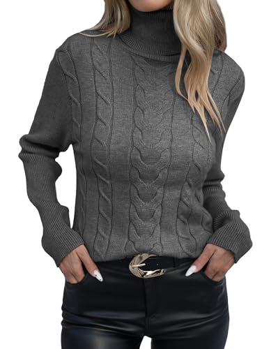 Famulily Dünner Schicker Pullover Damen Winter Rollkragenpullover Mit Zopfmuster Dunkelgrau S von Famulily