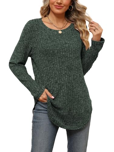 Famulily Elegante Oberteile Damen Langarm Basic Herbst Winter Dünn Locker LäSsig Chic 2023 Warm Günstig Longpullover Grün M von Famulily