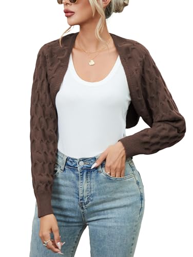 Famulily Eleganter Bolero-Pullover für Damen, langärmelig, gerippt, bauchfrei, Strickjacke, Tops, coffee, S Famulily Eleganter Bolero-Pullover für Damen, langärmelig, gerippt, bauchfrei, Strickjacke, Tops, coffee, S von Famulily
