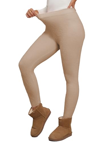 Famulily Flauschige Leggings für Frauen Extra Dicke Warme Freizeithosen Plus Size Damen Hohe Taille Strumpfhose Weizen Farbe XL von Famulily