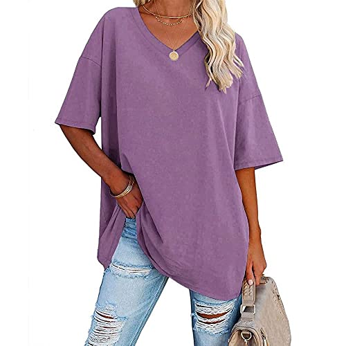 Famulily Frauen Baseball Tshirts Comfy locker sitzende V Hals halbe Ärmel T Shirt (M, Lila) von Famulily