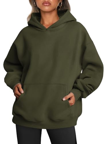 Famulily Frauen Plus Größe Winter Dicke Fleece Hoodie Pullover Tops Mode 2024 weiche Bequeme Sweatshirts Armeegrün XL von Famulily