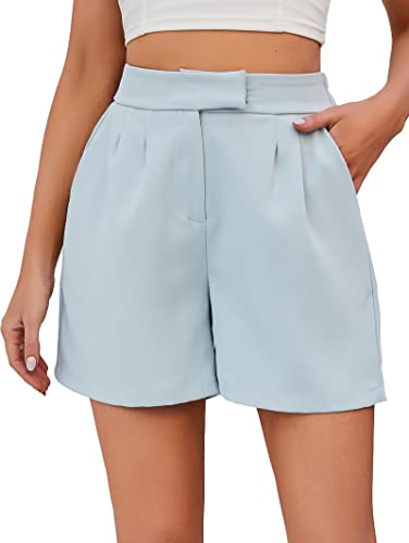 Famulily Frauen Sommer Solid Color Klassische A-Linie Shorts mit Taschen Hohe Taille Breites Bein Short Graugrün L von Famulily