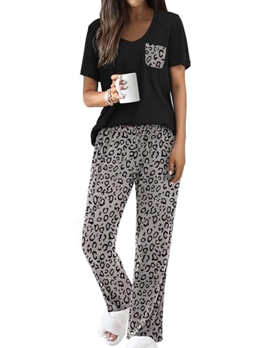 Famulily Freizeitkleidung Sets für Frauen Damen Pyjama Sets Sommer Lounge Set 2 Pack passende Kleidung Sets Leopard XXL von Famulily