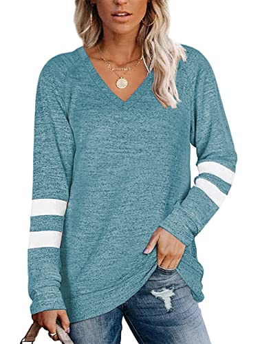 Famulily Gestreifte Pullover für Damen UK Baggy Langarm Pullover Sweater Tops S-XXL, seeblau, XX-Large von Famulily