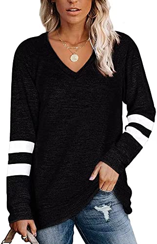 Famulily Gestreifter Pullover für Damen UK Baggy Langarm Pullover Sweater Tops S-XXL, Schwarz , 42 von Famulily