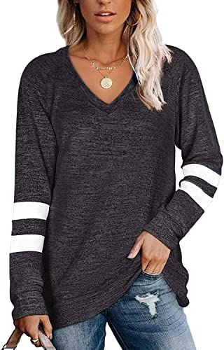 Famulily Gestreifter Pullover für Damen UK Baggy Langarm Pullover Sweater Tops S-XXL, dunkelgrau, L von Famulily