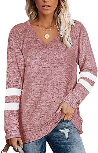 Famulily Gestreifter Pullover für Damen UK Baggy Langarm Pullover Sweater Tops S-XXL, rose, L von Famulily