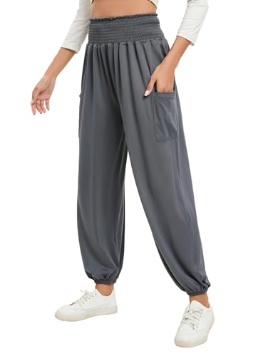 Famulily Harem Hosen für Frauen Baggy Yoga Hosen Sommer Casual Sweatpants Damen Lange Hosen Dunkelgrau L von Famulily